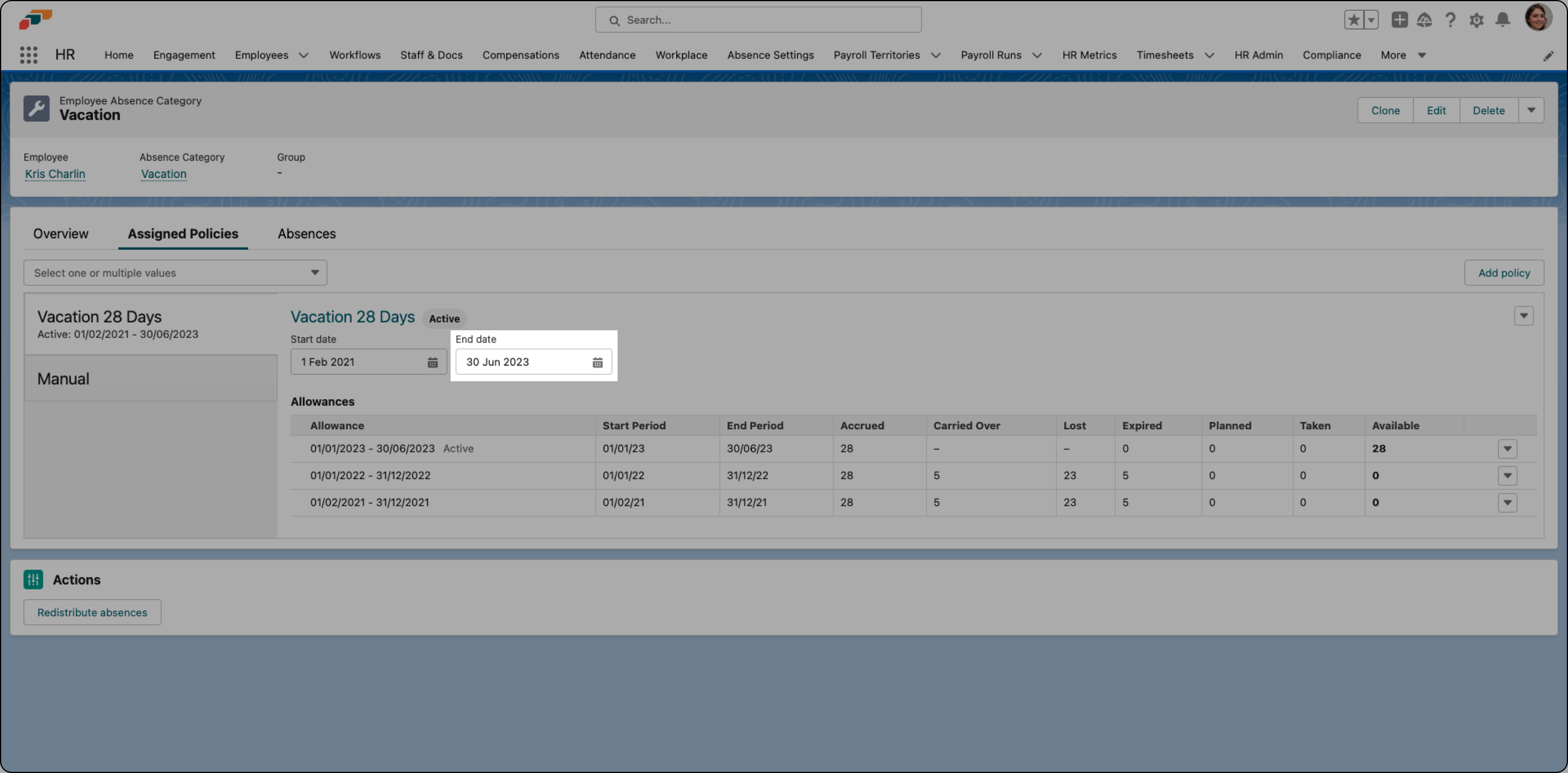 Calculate remaining vacation days