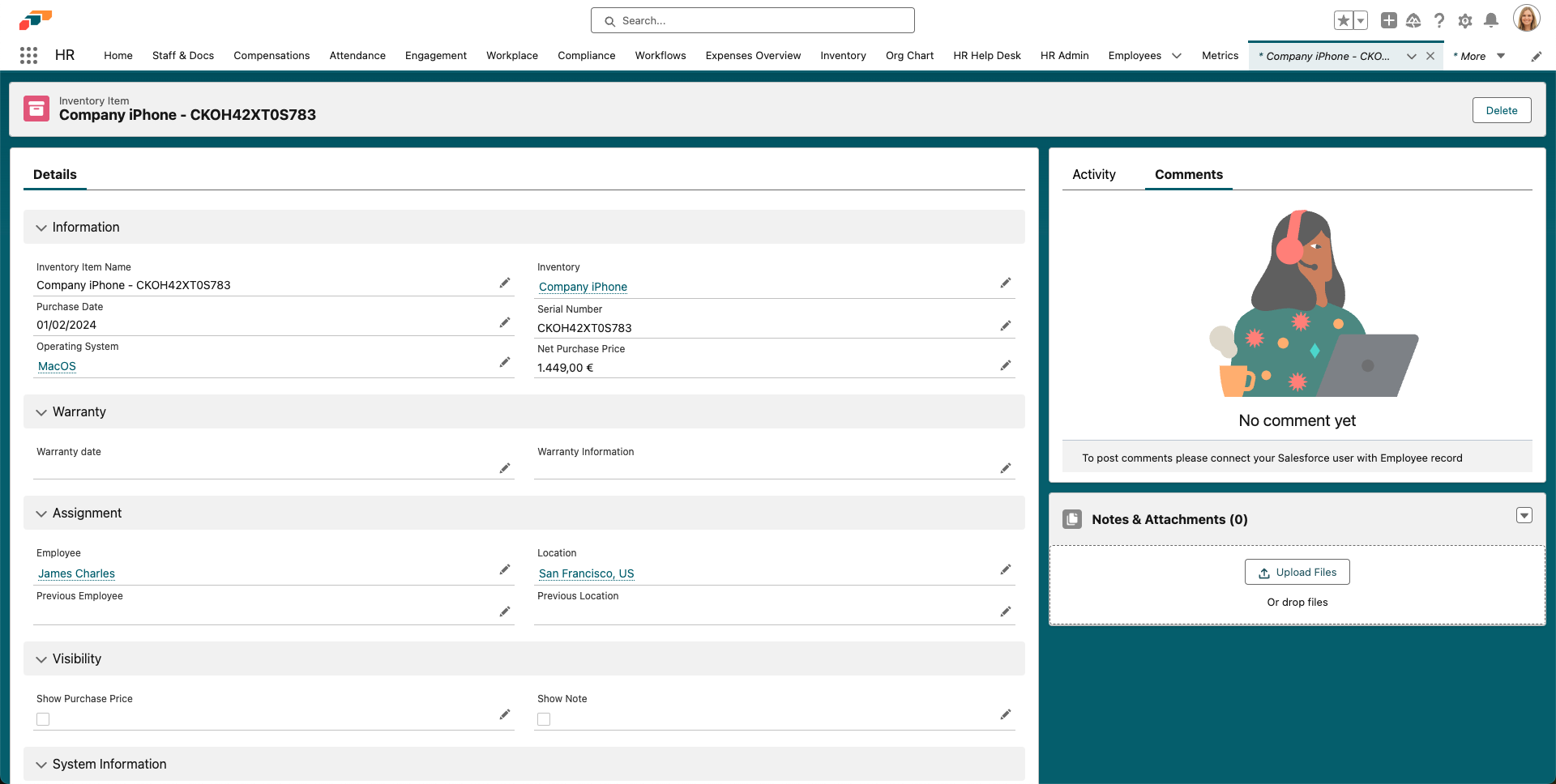 View inventory details and history