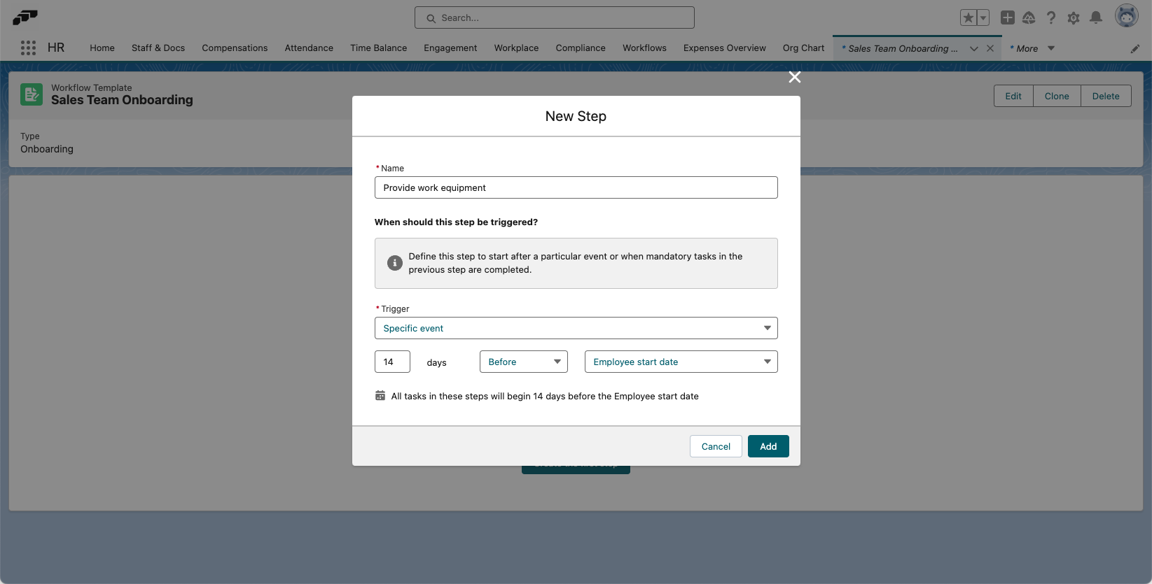 Add the first step in your workflow