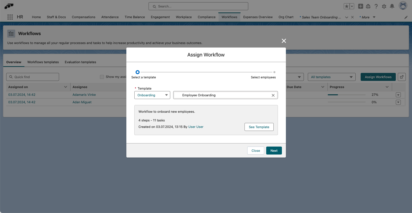 Assign a workflow to employees or teams