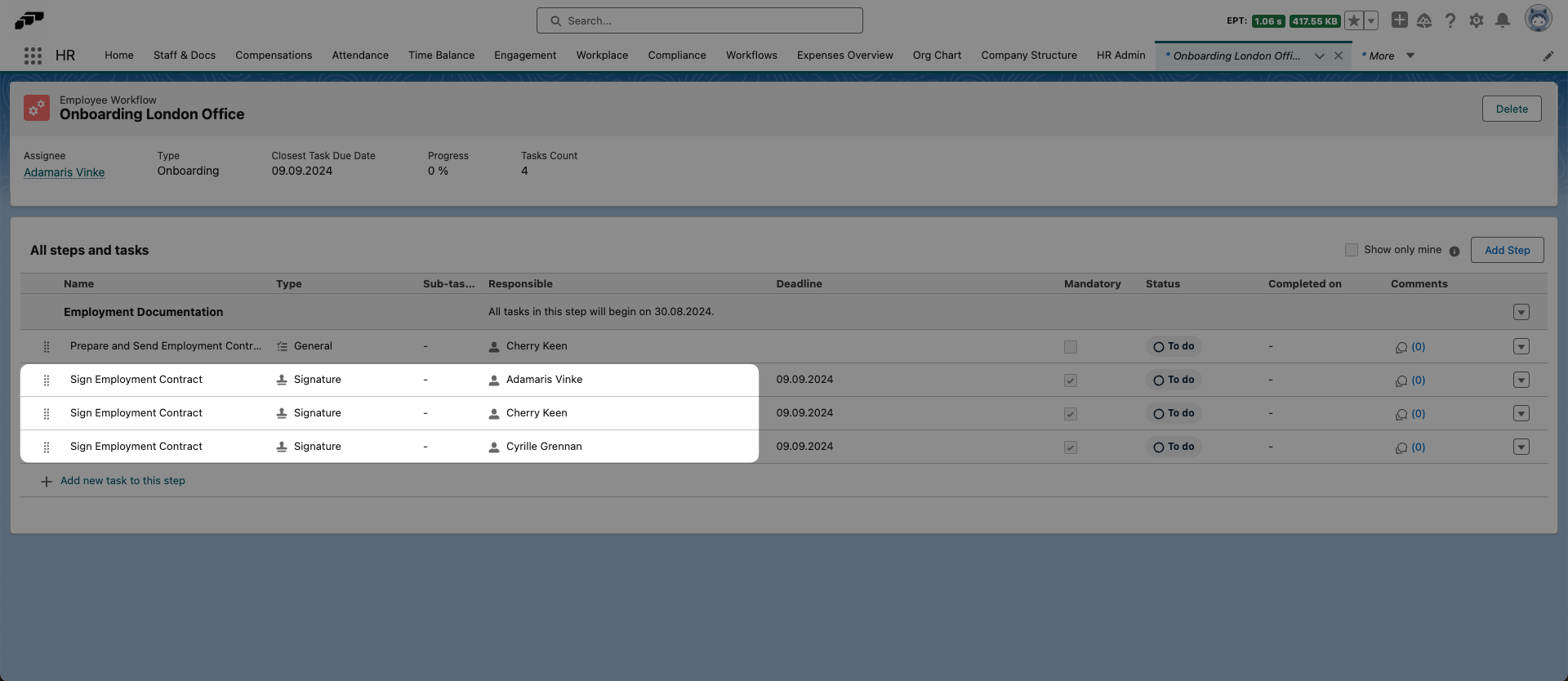 There will be one signature task for each signer once the workflow template has been assigned
