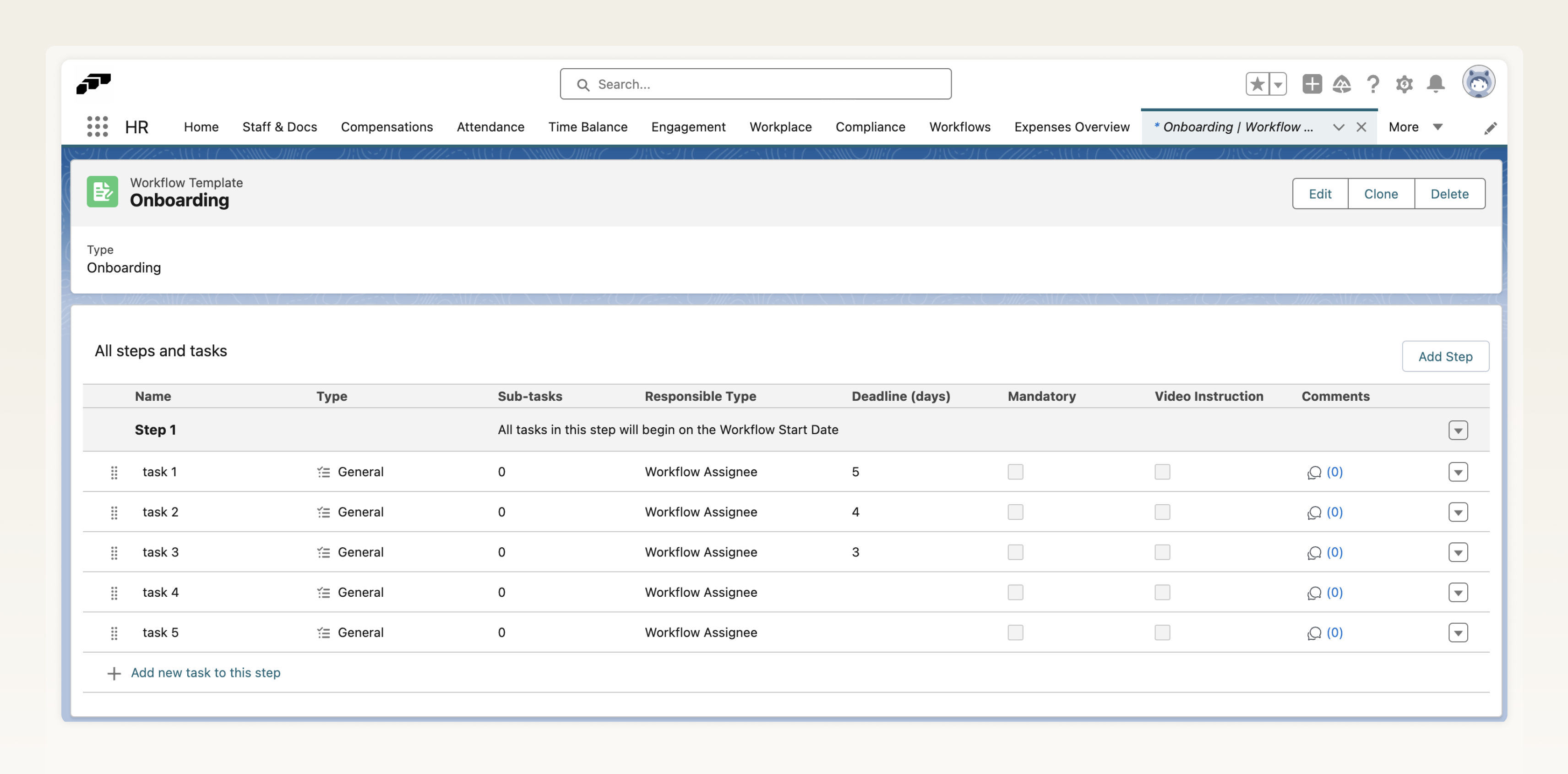 Legacy workflow tasks grouped under a new step