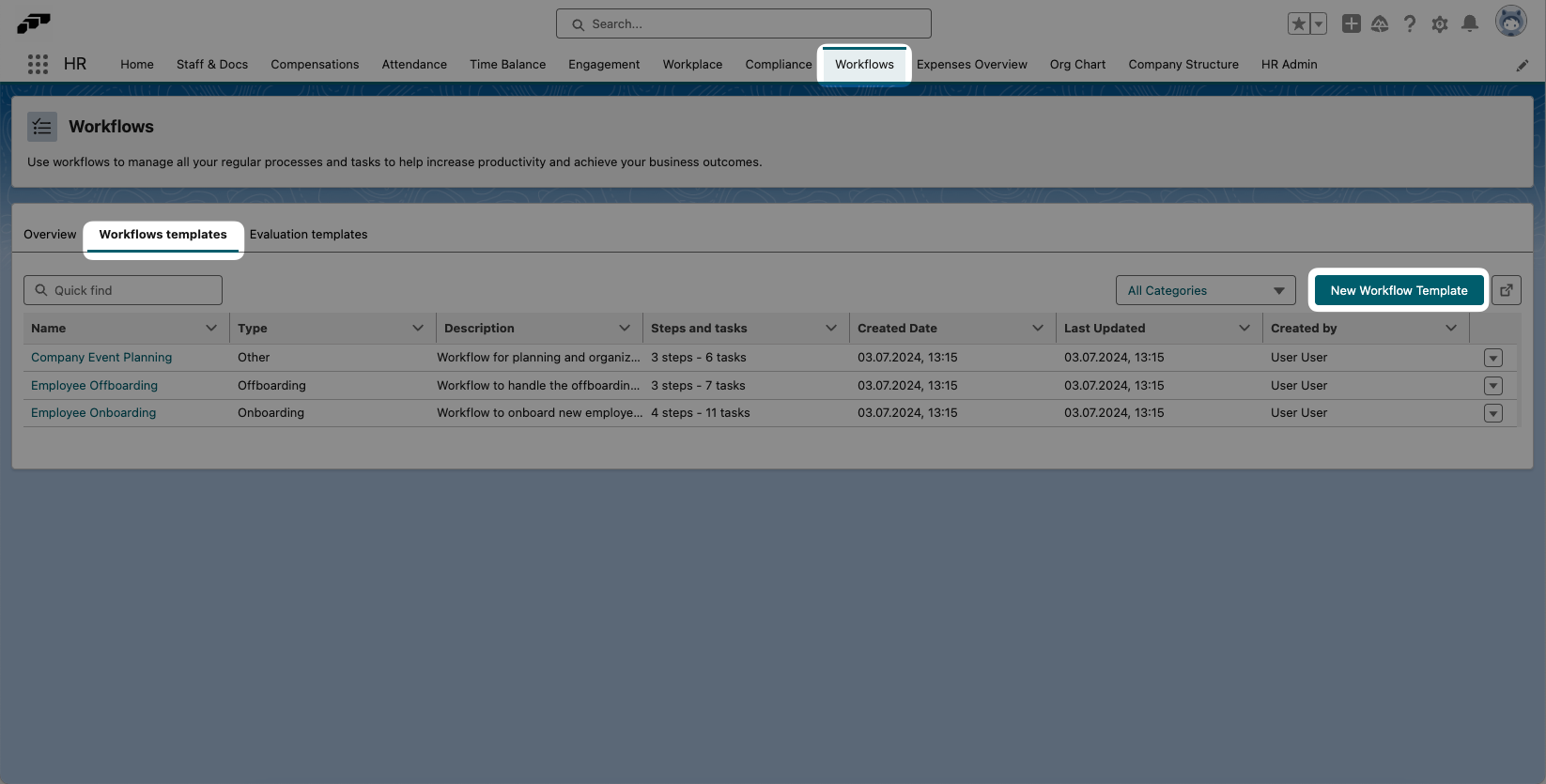 Create workflow templates in the flair HR app on Salesforce