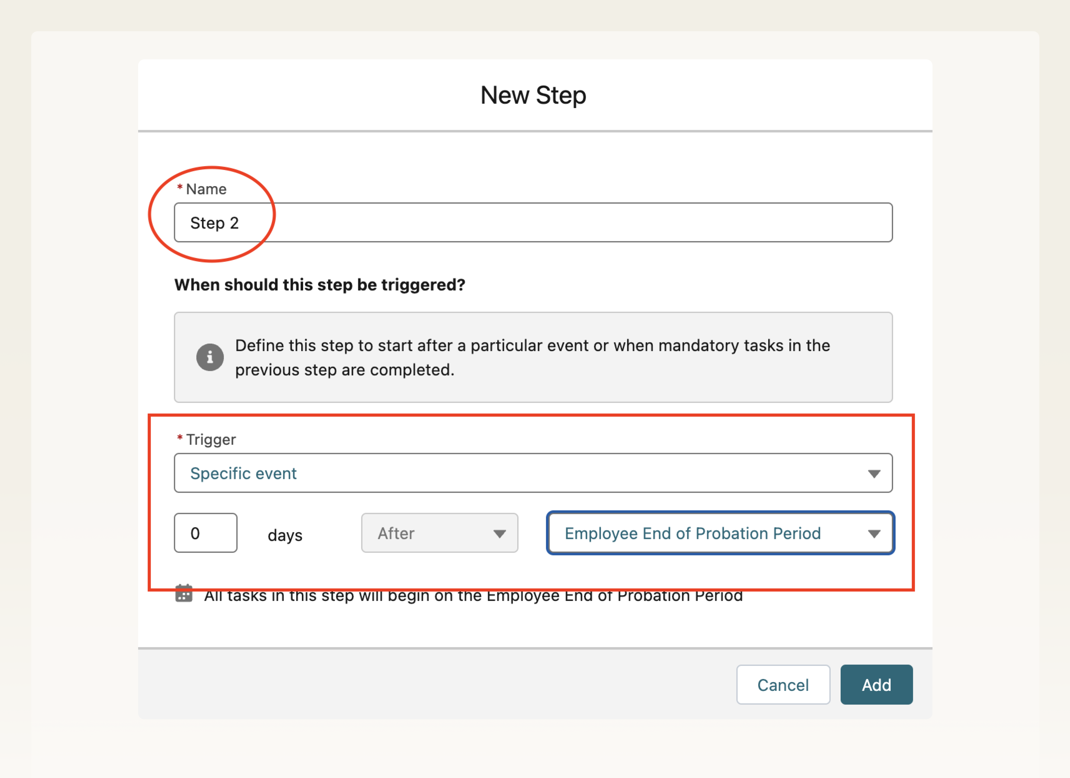 Setting triggers to define the start date of the Step